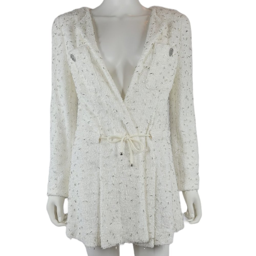 New Chanel White Boucle and Beading Cardigan